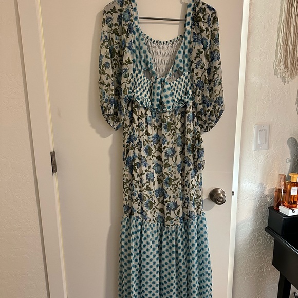 Floral Blue and Green Women's Dress - Picture 2 of 2